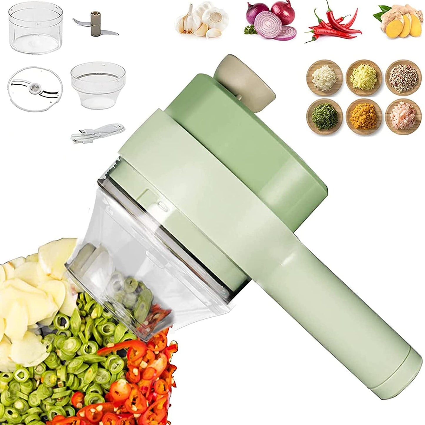 4-in-1 Multifunctional Portable Wireless Vegetable Processor – Electric Vegetable Cutter
